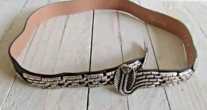 Vintage Gelenk Schlange Kobra Gürtel Leder Silberfarben Metall Roberto Dalpra 36" - Bild 1 von 6