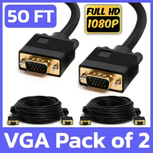 2 Pack VGA Cable 50 Feet 15-Pin D-Sub Male Cord Computer PC TV Monitor Projector - Picture 1 of 5