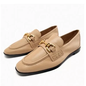 Zara | Beige Soft Leather Horsebit Loafers - Picture 1 of 9