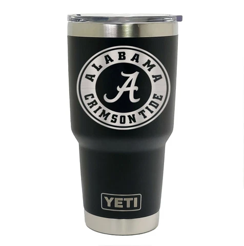 Alabama Crimson Tide YETI Laser Engraved 20 or 30 oz. Black Tumbler Cover