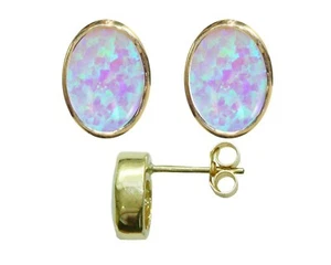 9ct Oro Amarillo Intenso Cabujón Ópalo Ovalado Simple Tacha Pendientes 3.00ct Ru - Imagen 1 de 5