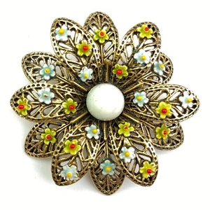 ART ARTHUR PEPPER Vintage 2-Tier Flower Pin Brooch Enamel Flowers - Picture 1 of 13