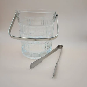 French Crystal Mini Ice Bucket W/Chrome Handle 5.25X4.5" With Tongs - Picture 1 of 9