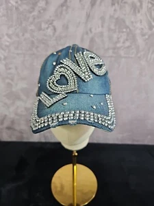 Bling Love Denim Hats for Women, Bejeweled Rhinestone Hat, Women Love Gifts - Picture 1 of 11