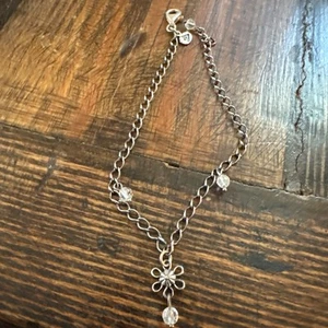 SILPADA Sterling Silver Crystal Flower Charm Ankle 9.5” Adjusts Bracelet A1554 - Picture 1 of 5