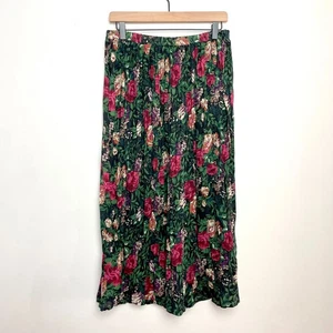 Vintage 90s Floral Dark Cottagecore Pleated Soft Girl Midi Prairie Skirt Sz M - Picture 1 of 6