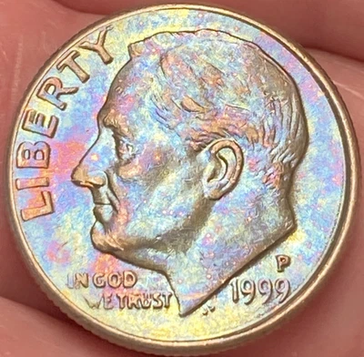 1999-P Roosevelt Dime Beautiful Brilliant Rainbow Toned Coin  #7 - Image 1 of 4