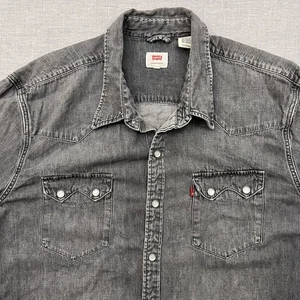 Levis Denim Shirt Mens 2XL XXl Gray Pearl Snap Sawtooth Pocket Western Cowboy - Picture 1 of 9