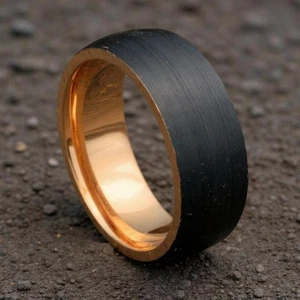 Brushed Black and Rose Gold Tungsten Ring Men's Wedding Band Men's Ring 8mm - Picture 1 of 3