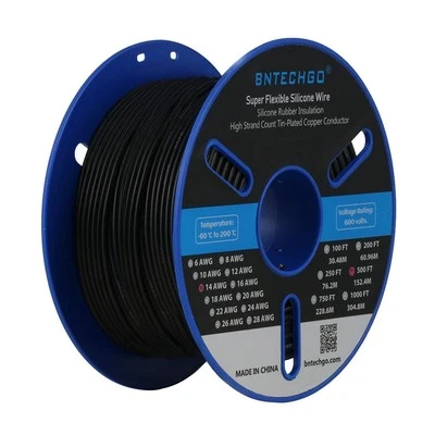 BNTECHGO 14 Gauge Silicone silicone wire 500ft, 14 AWG black
