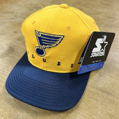 New Vintage 90s Starter St Louis Blues NHL Yellow Spellout Adjustable Cap Hat - Image 1 of 4