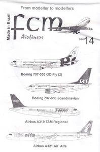 FCM14414 Airliners Boeing 737 Airbus A319/321 1/144 scale decals - Picture 1 of 2