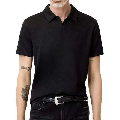 John Varvatos Men's Hauge Peace Sign Jacquard Johnny Collar SS Polo Shirt Black - Image 1 of 4