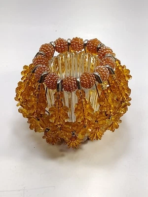 Vintage Amber Colors Mid Century Safety Pin and Beads Tea Light Candle Holder - Image 1 of 4