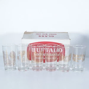 VINTAGE BUFFALO NEW YORK SPARBANK WAHRZEICHEN ANKER HOCKING GLAS SET IN BOX - Bild 1 von 11