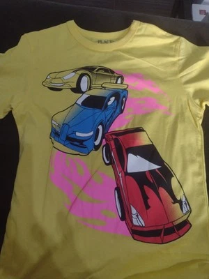 The Children's Place T Shirt Boys M 7/8 Yellow Hotrods Racing Cars - Image 1 of 4
