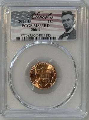 2025 D Lincoln Shield Cent PCGS MS66RD - Imagem 1 de 2