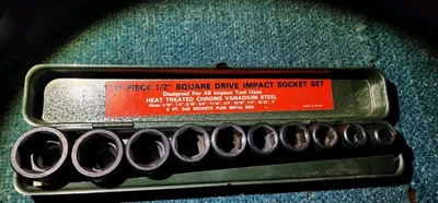 Chrome Vanadium 11 Piece 1/2” Drive SAE Impact 6-pt Socket Set-Japan 7/16" - 1" - Image 1 of 4