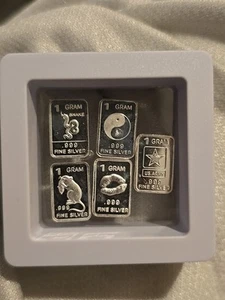 Mixed lot of FIVE (5) 1 gram silver bars 0.999 fine precious W/Case Bundle Ship  - Picture 1 of 1