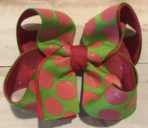 TaylorMade Custom Hair Bow Lime Hot Pink ShockingGlitter PolkaDots New CLEARANCE - Picture 1 of 1