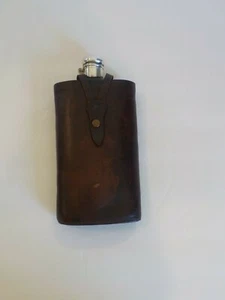 Antique Crystal Men's Pocket Flask, Sterling Cap, Leather Holder - Picture 1 of 10