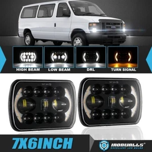 For Ford E-150 E-250 E-350 Econoline 7x6" LED Headlights Hi-Lo DRL Turn Signal - Picture 1 of 12