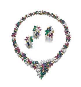 Lab Created Multi-Shape Multi-Color 45CT Gemstone Set Demi-Parure Women Necklace - Picture 1 of 5