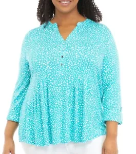 3X Plus Size Women’s Blouse 3/4 Sleeve Henley Kim Rogers Button unlined - Picture 1 of 9