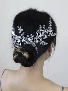 Pearl Rhinestone crystal Bridal HairVine Wedding Headband silver Headpiece Tiara - Picture 1 of 6