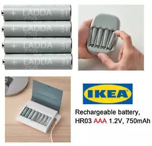 Ikea LADDA 750mAh AAA 🔝 Rechargeable Batteries ✅ 4 Pack • Made In Japan - Picture 1 of 1