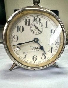1920 Westclox Baby Ben Peg Leg Alarm Clock 20th Century Antique Nickel Finish. - Afbeelding 1 van 11