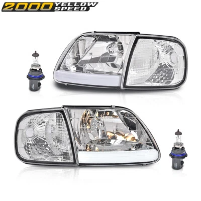 Fit for F-150 Expedition 97-04 LED DRL Headlights & Corner Lights Chrome/Clear  Foto 1 de 4