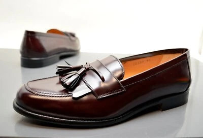 $325 Unworn Mezlan Santander Leather Kiltie Tassel Loafers Oxblood - Sz 8 Wide - Image 1 of 4