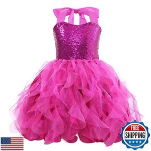 Hot Pink Tutu Dress for Girls Sequin Sparkly Dress Fuchsia for Princess Chris - Picture 1 of 5