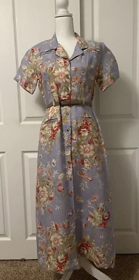 VTG 90s Carol Anderson Floral Printed Linen Maxi Dress 4 Petite Faux Pockets - Image 1 of 4