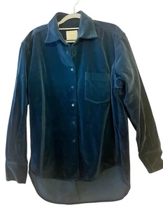 Xacus Velvet Blouse •Women 44/ US 8• Teal Button Up Shirt Long Sleeve Italy $375 - Picture 1 of 11