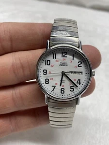 RELOJ PULSERA VINTAGE TIMEX DÍA FECHA MILITAR 24 HORAS ESFERA INDIGLO CUARZO PLATA - Imagen 1 de 5