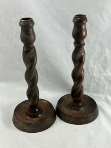 Par de ANTIGUOS candelabros giratorios de cebada de madera de roble eduardiano [2] - Imagen 1 de 11