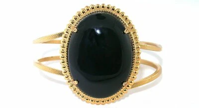 Brazalete chapado en oro 40x30 cabina obsidiana negra carga resorte 7 1/2 pulgadas ECB11 Foto 1 de 2