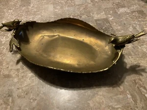 Vintage MCM Solid Brass/ Bronze Tray on Pedestal with Birds Handle Whimsical - Picture 1 of 12