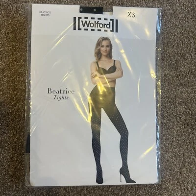 New XS Wolford Beatrice Tights 4/6 Extra Small Black White Polka Dots - Image 1 of 2