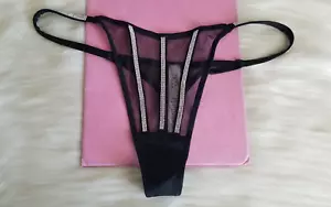 VICTORIA'S SECRET VERY SEXY SHEER SHINE SHINE STRAP MESH THONG PANTY SMALL BLACK - Picture 1 of 14
