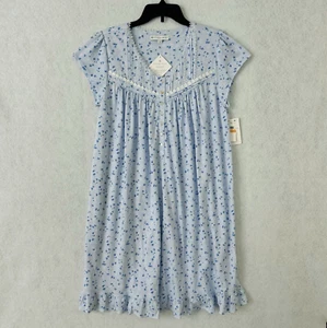Eileen West Womens Nightgown Small Blue Floral Short Sleeve Stretch Cotton Knee - Picture 1 of 14