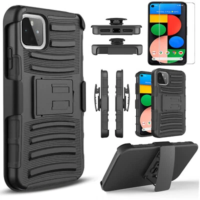 For Google Pixel 5 Case Phone Cover Belt Clip Kickstand+ Tempered Glass Screen - Image 1 of 4