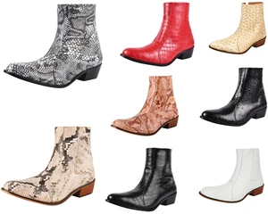 LIBERTYZENO Mens Animal Print Genuine Leather Cuban Heel Retro Ankle Boot - Picture 1 of 66
