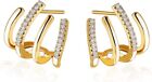 14K Gold Plated Claw Hoop Earrings for Women - Cubic Zirconia Illusion Ear Cuff