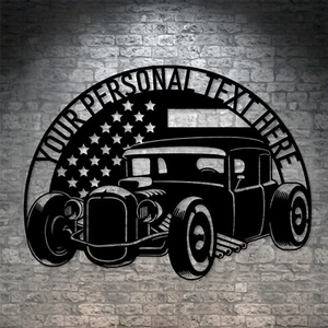 Personalized American Hot Rod Name Metal Sign. US Custom Car Wall Decor Gift - Picture 1 of 6