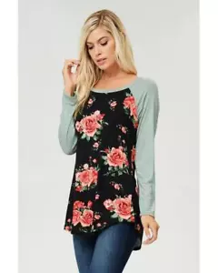 Top de manga larga floral Impressions como nuevo y negro - Imagen 1 de 8