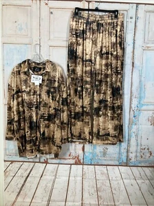 Nina Parker Velour Pant Suit 2 Piece Set Gold/Brown Mottled Print Size 1X - Picture 1 of 19