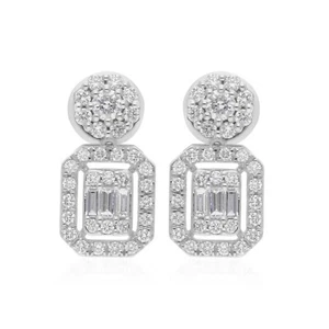 1.13ct Lab Grown CVD Pave Diamond Halo Stud White Gold Dangle Cluster Earrings - Picture 1 of 7